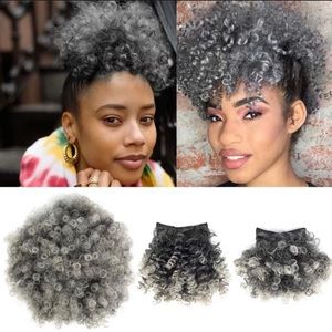 Afro Puff Drawstring Ponytail With Replaceable Bangs Gray Afro High Puff Bun